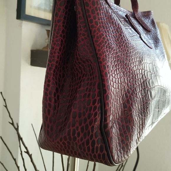 LongChamp Dark Red Croc Embossed leather Bag - Picture 5 of 17